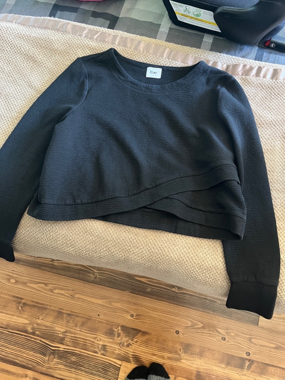 Bae. Black Textured Cross Your Heart Cropped Top.